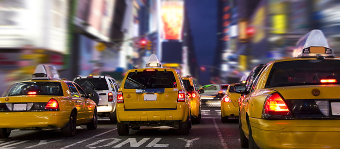 An image of New York taxis